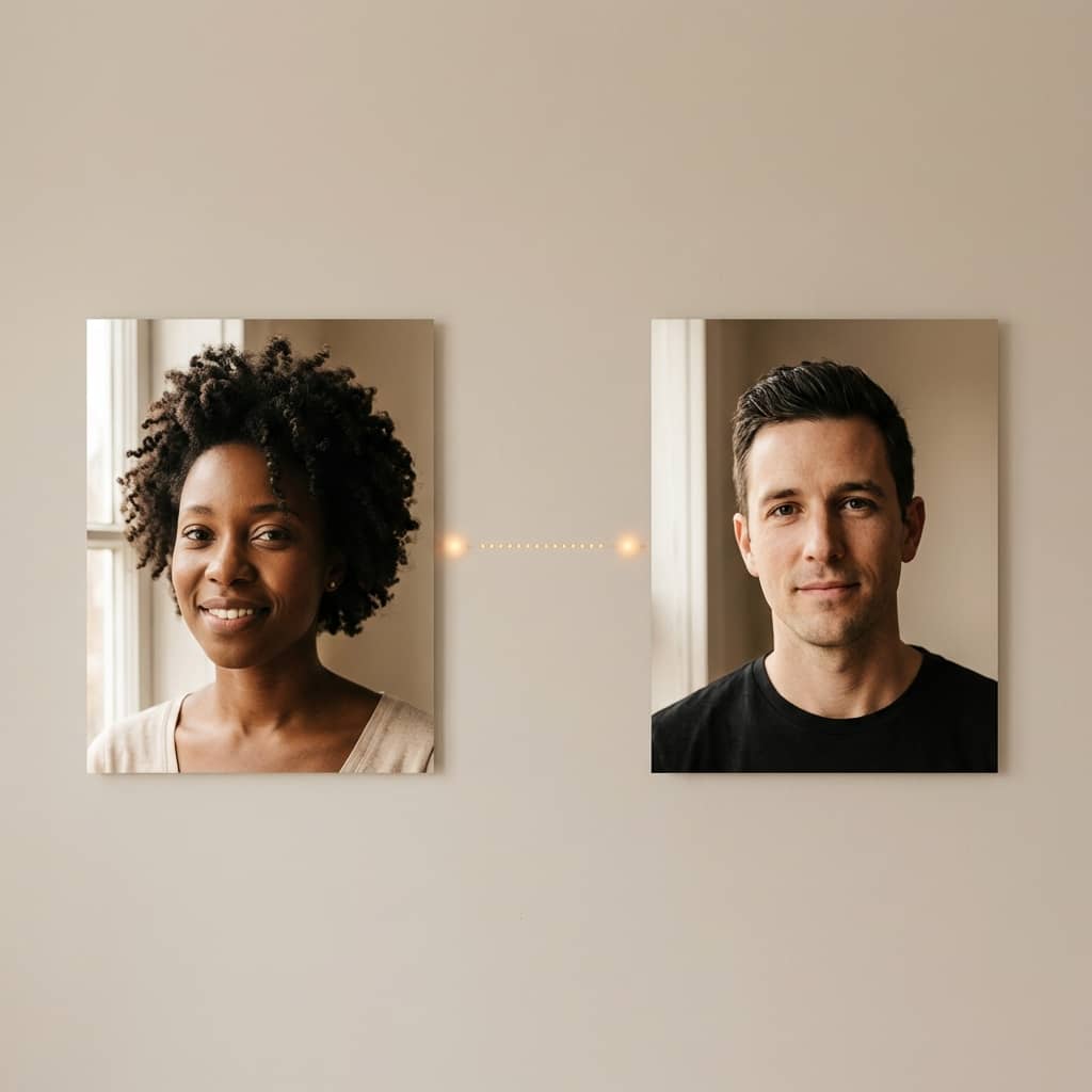 Woman and man facial features